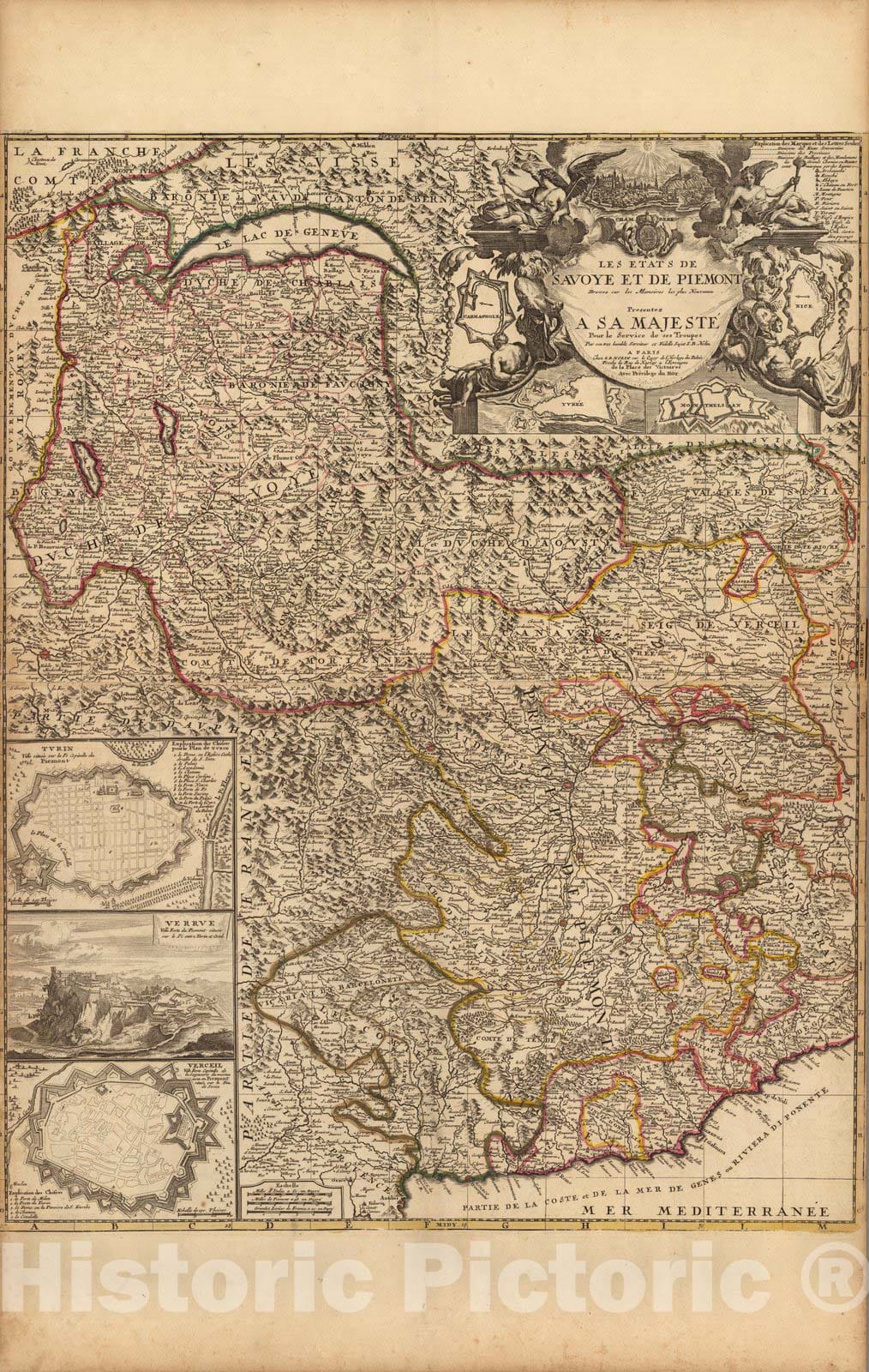 Historic Map : Savoy (Italy)Les Etats de Savoye et de Piemont. 1708 v1 , Vintage Wall Art