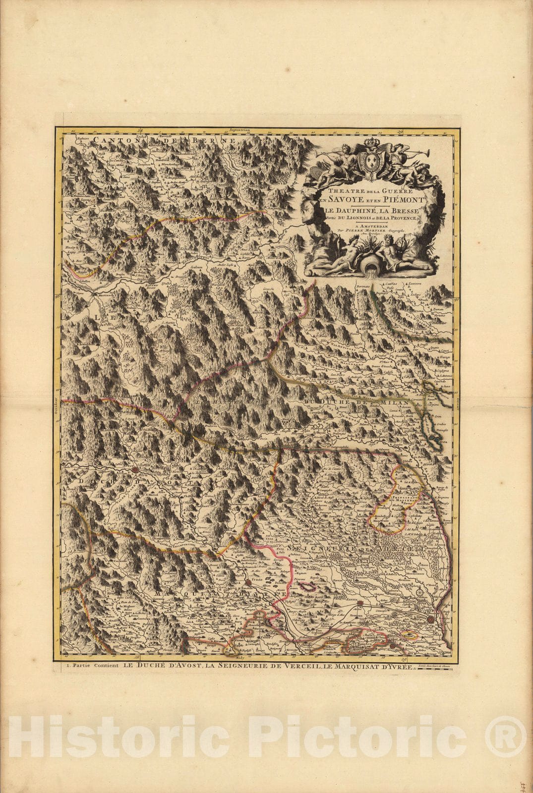 Historic Map : Savoy (Italy)Les Etats de Savoye et de Piemont. 1708 v2 , Vintage Wall Art