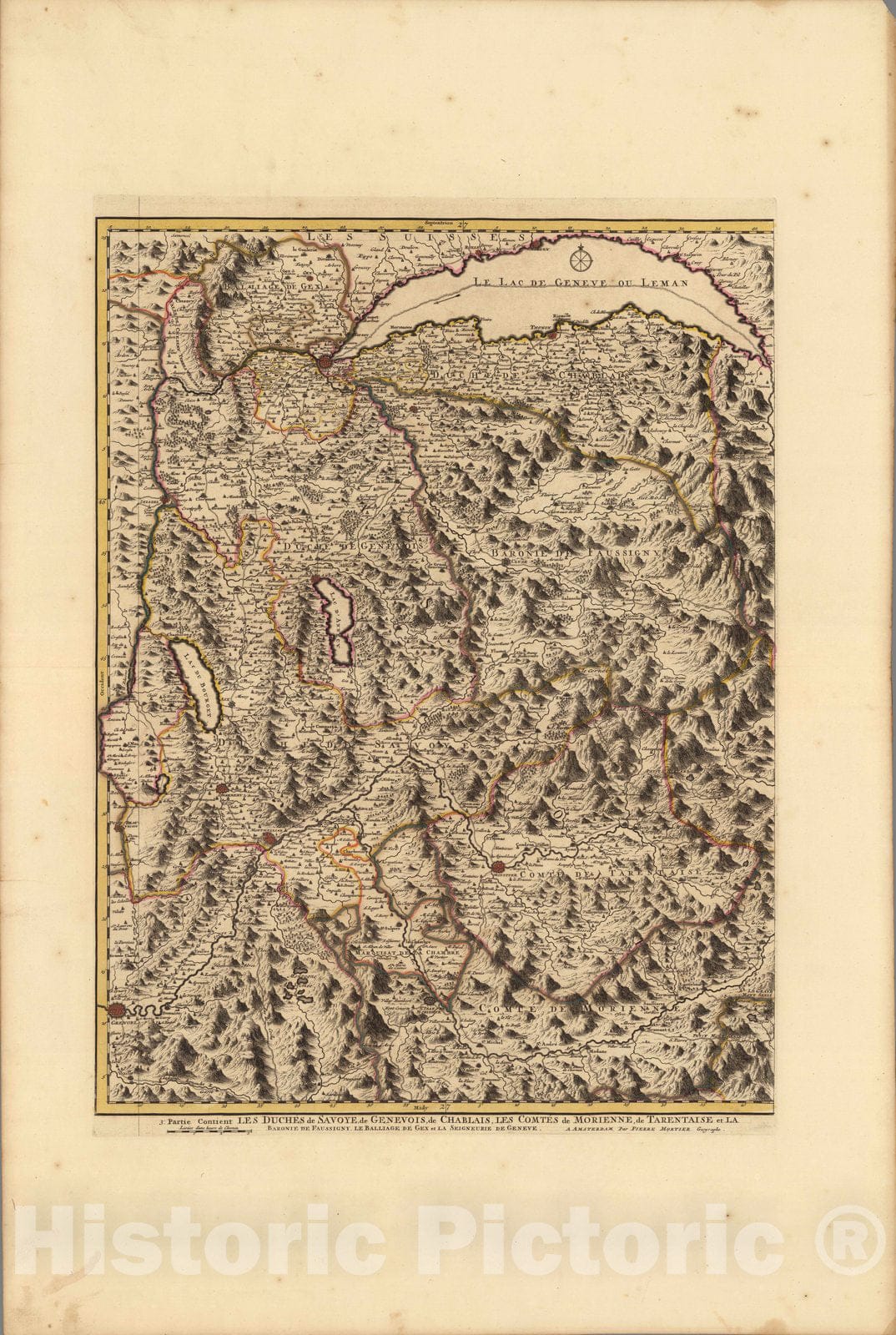 Historic Map : Savoy , FrancePartie Contient les Duches de Savoye. 1708 , Vintage Wall Art