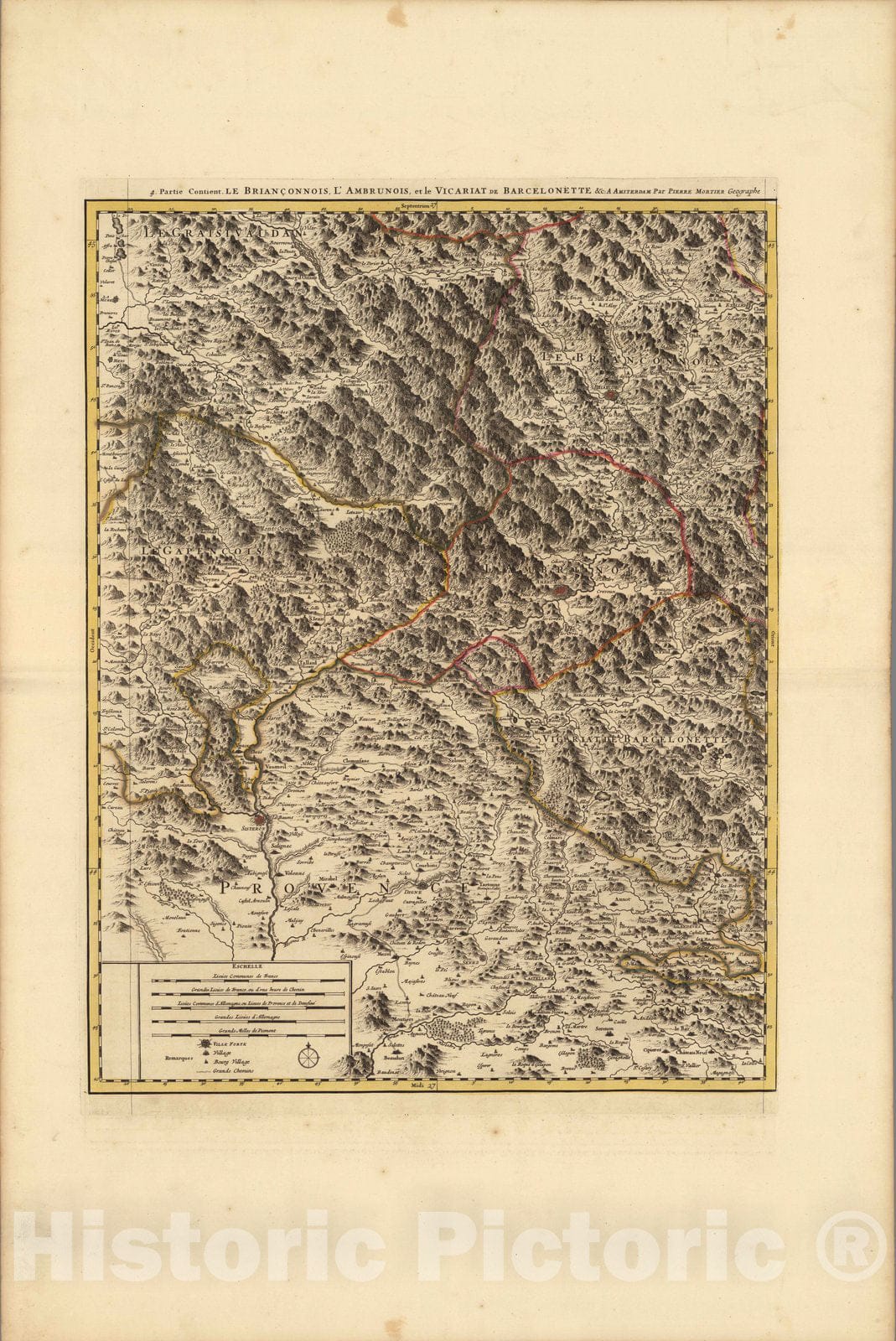 Historic Map : Provence , FrancePartie Contient le Brianconnois. 1708 , Vintage Wall Art