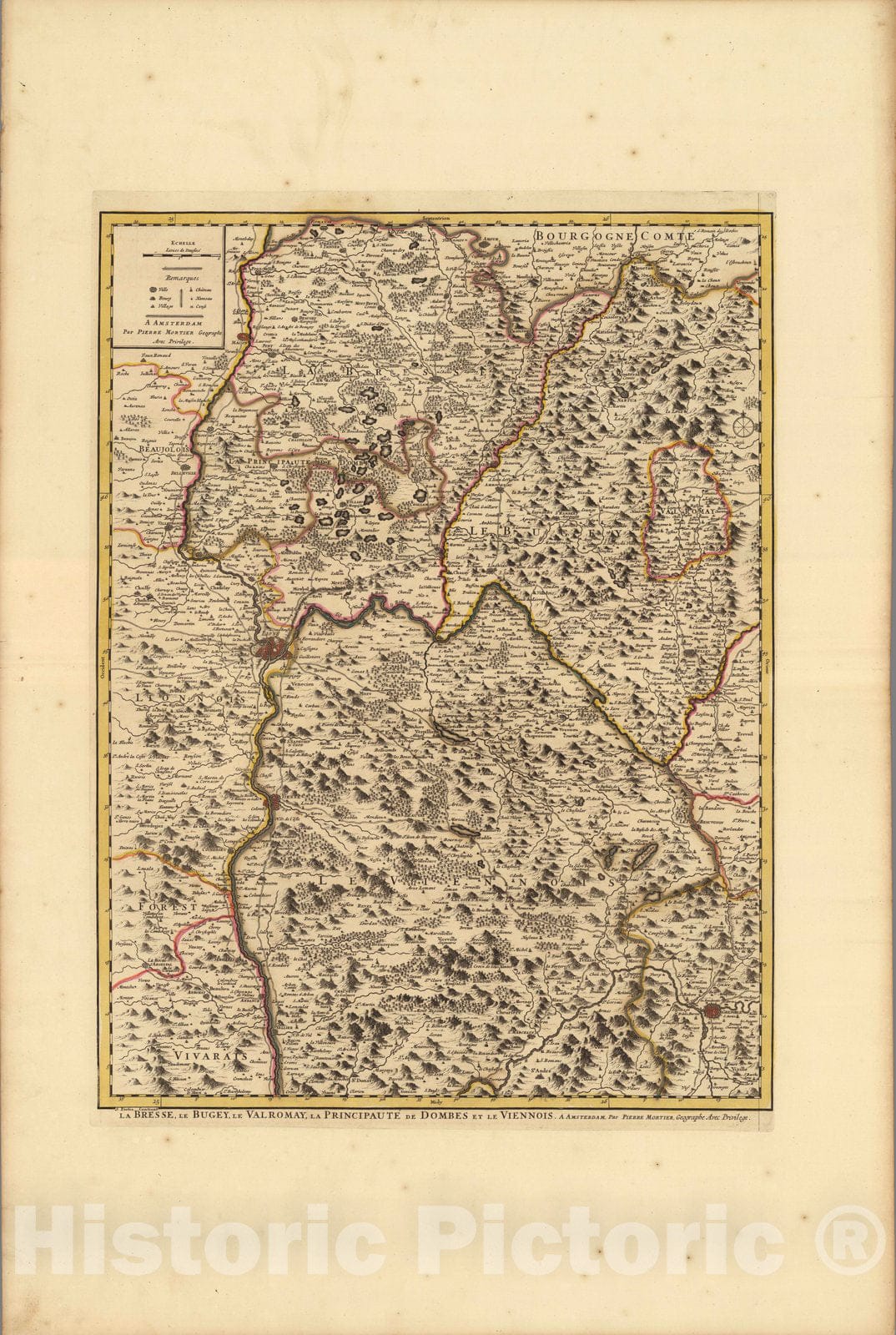 Historic Map : Lyon , FranceLa Bresse, Le Bugey. 1708 , Vintage Wall Art