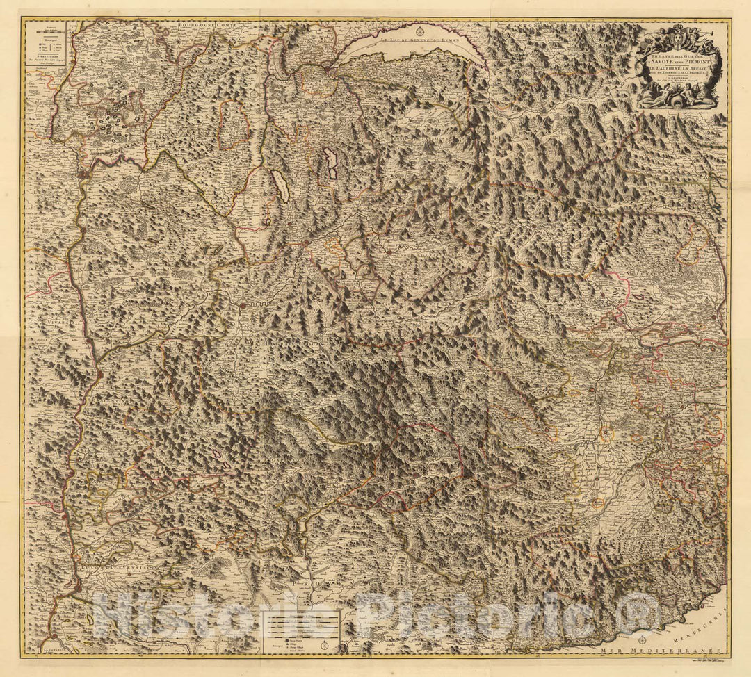 Historic Map : World Atlas Map, Composite: Southeastern France and Northwestern Italy. 1708 - Vintage Wall Art