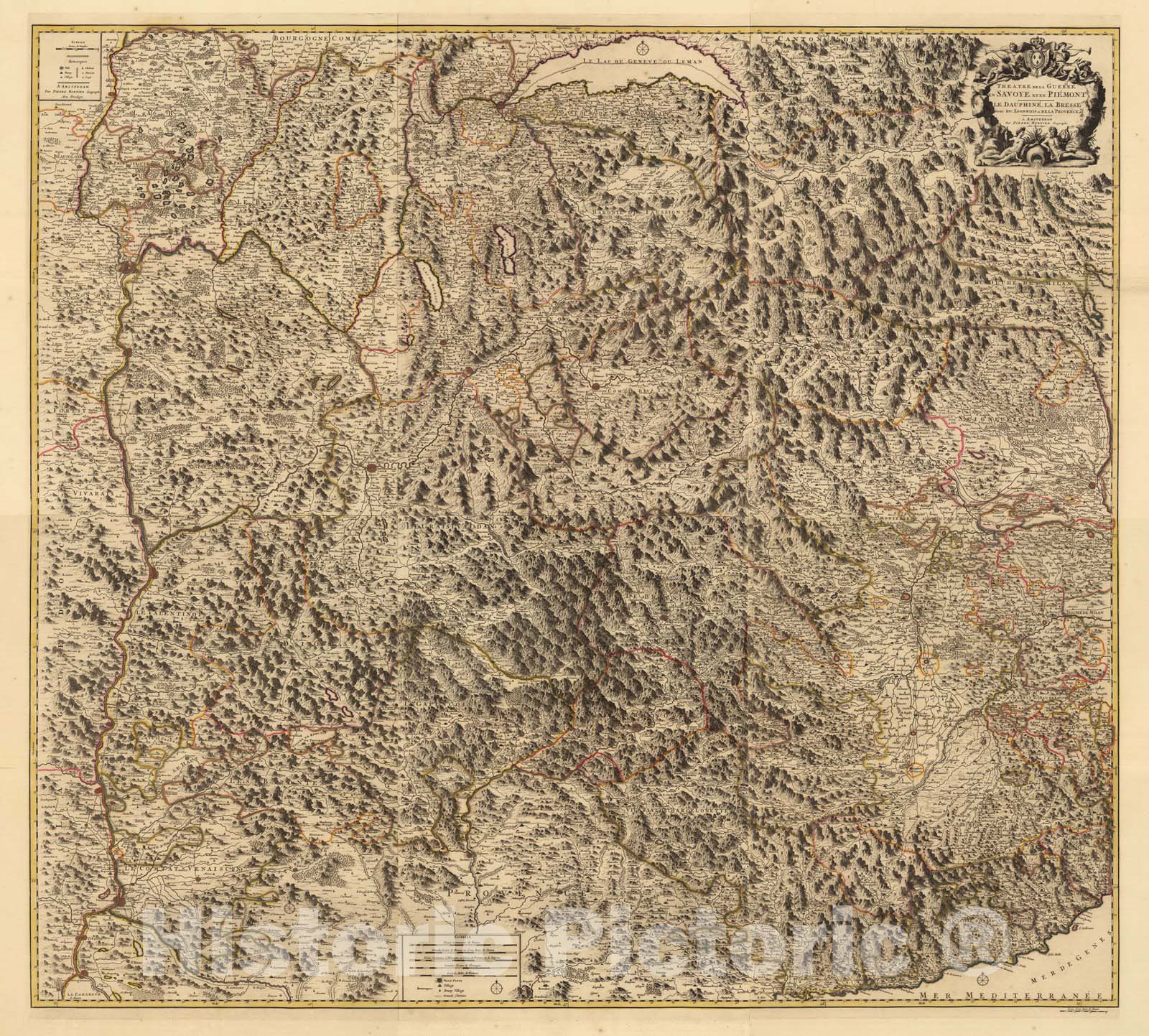 Historic Map : World Atlas Map, Composite: Southeastern France and Northwestern Italy. 1708 - Vintage Wall Art