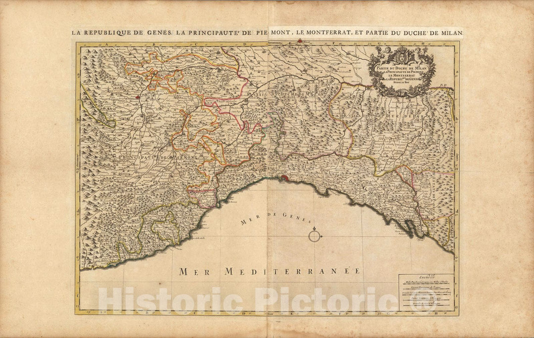 Historic Wall Map : Genoa (Italy)La Republique de Genes la Principaute de Piemont. 1708 , Vintage Wall Art