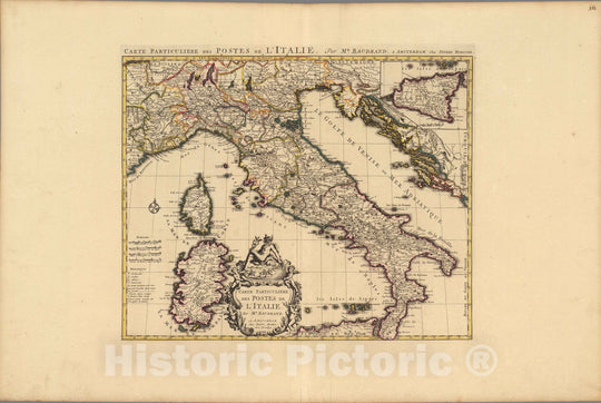 Historic Map : Italy, AdriaticCarte Particuliere des Postes de l'Italie. 1708 , Vintage Wall Art