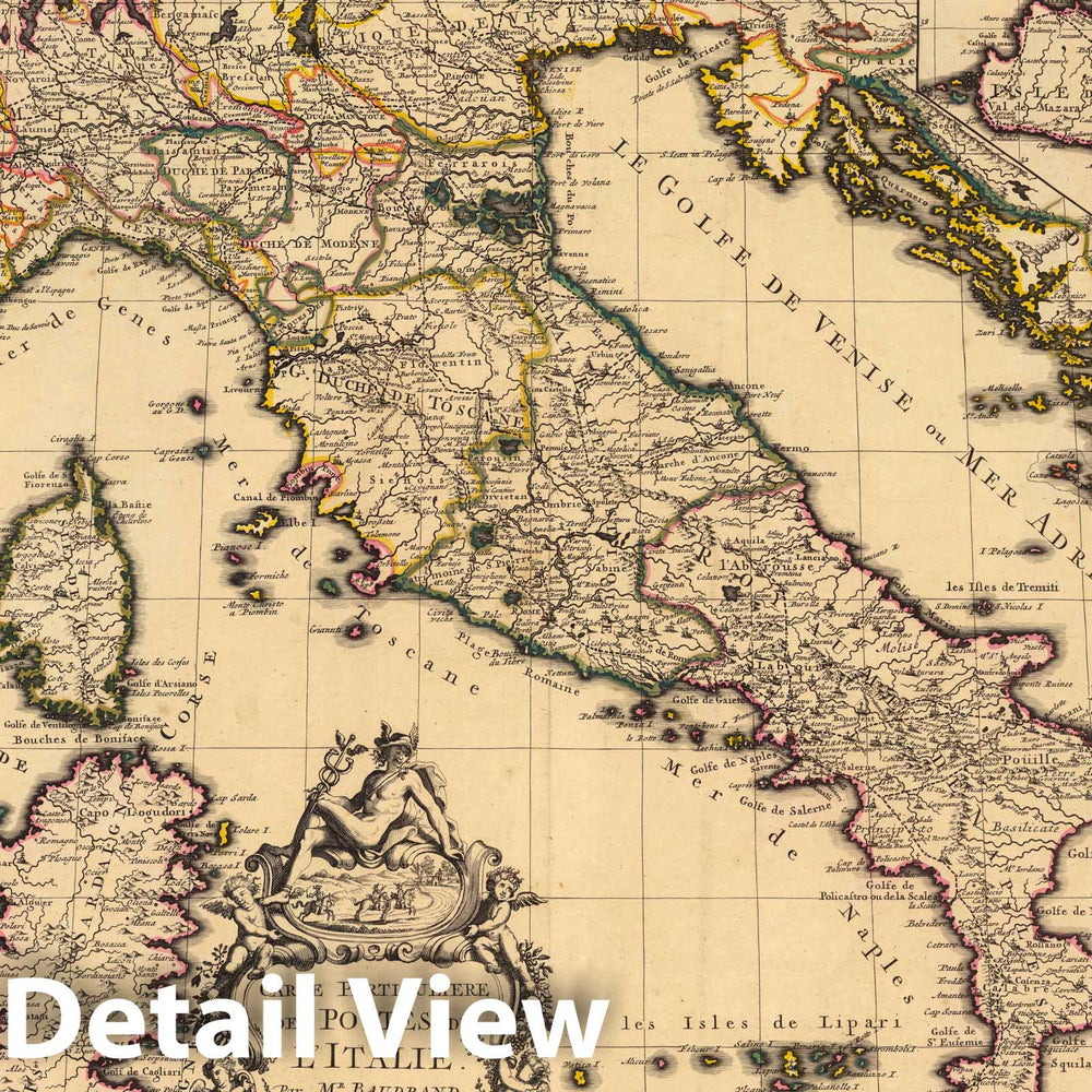 Historic Map : Italy, AdriaticCarte Particuliere des Postes de l'Italie. 1708 , Vintage Wall Art