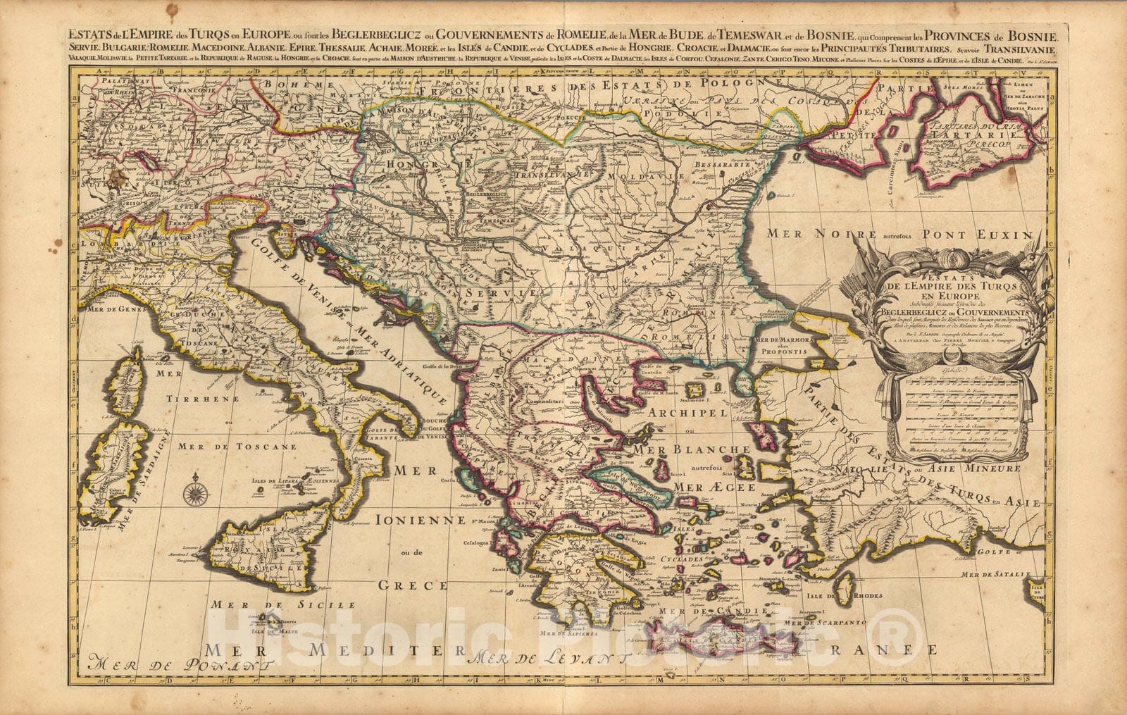 Historic Map : Greece,Etats de l'Empire des Turqs en Europe. 1708 , Vintage Wall Art