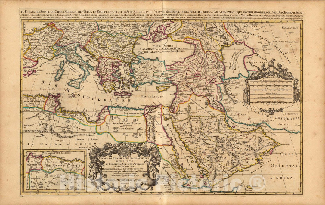 Historic Map : MediterraneanEstats de l'Empire du Grand Seigneur de Trucs. 1708 , Vintage Wall Art