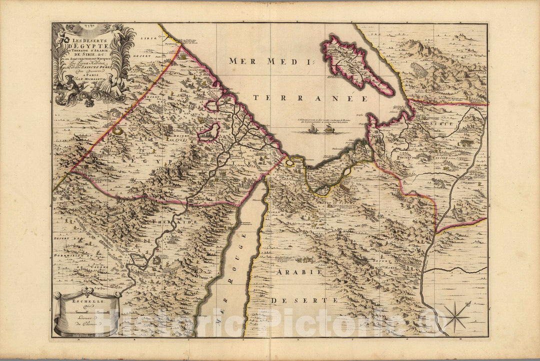 Historic Map : Syria, CyprusLes Deserts D'Egypt. 1708 , Vintage Wall Art