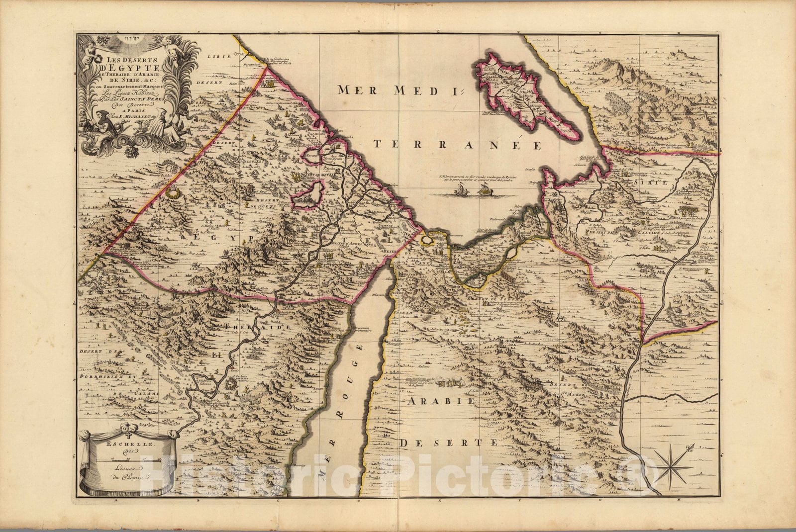 Historic Map : Syria, CyprusLes Deserts D'Egypt. 1708 , Vintage Wall Art