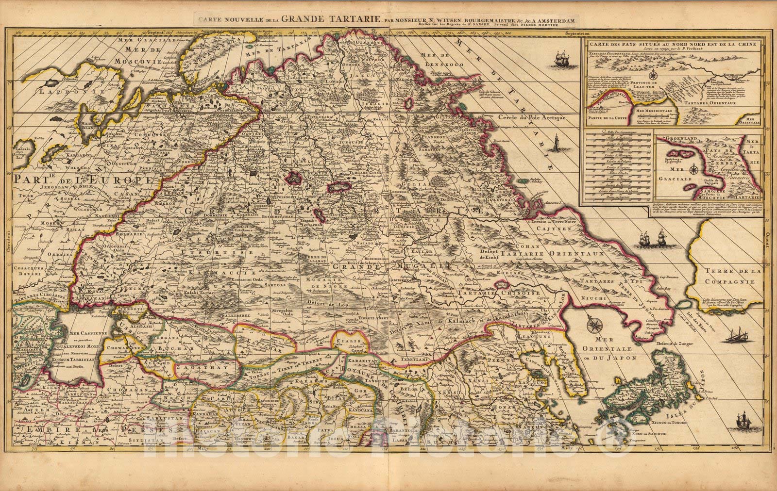 Historic Map : Japan, Siberia (Russia)Carte Nouvelle de la Grande Tartarie. 1708 , Vintage Wall Art