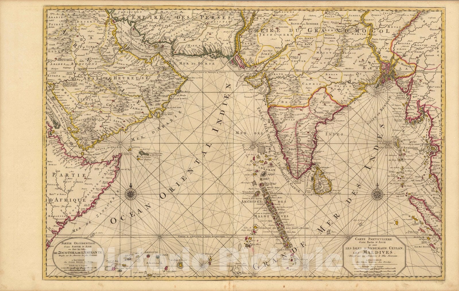 Historic Map : India, Southwest Asia, Indian OceanCarte Particuliere d'une Partie d'Asie ou sont les Isles d'Andemaon, Ceylan, les Maldives. 1708 , Vintage Wall Art