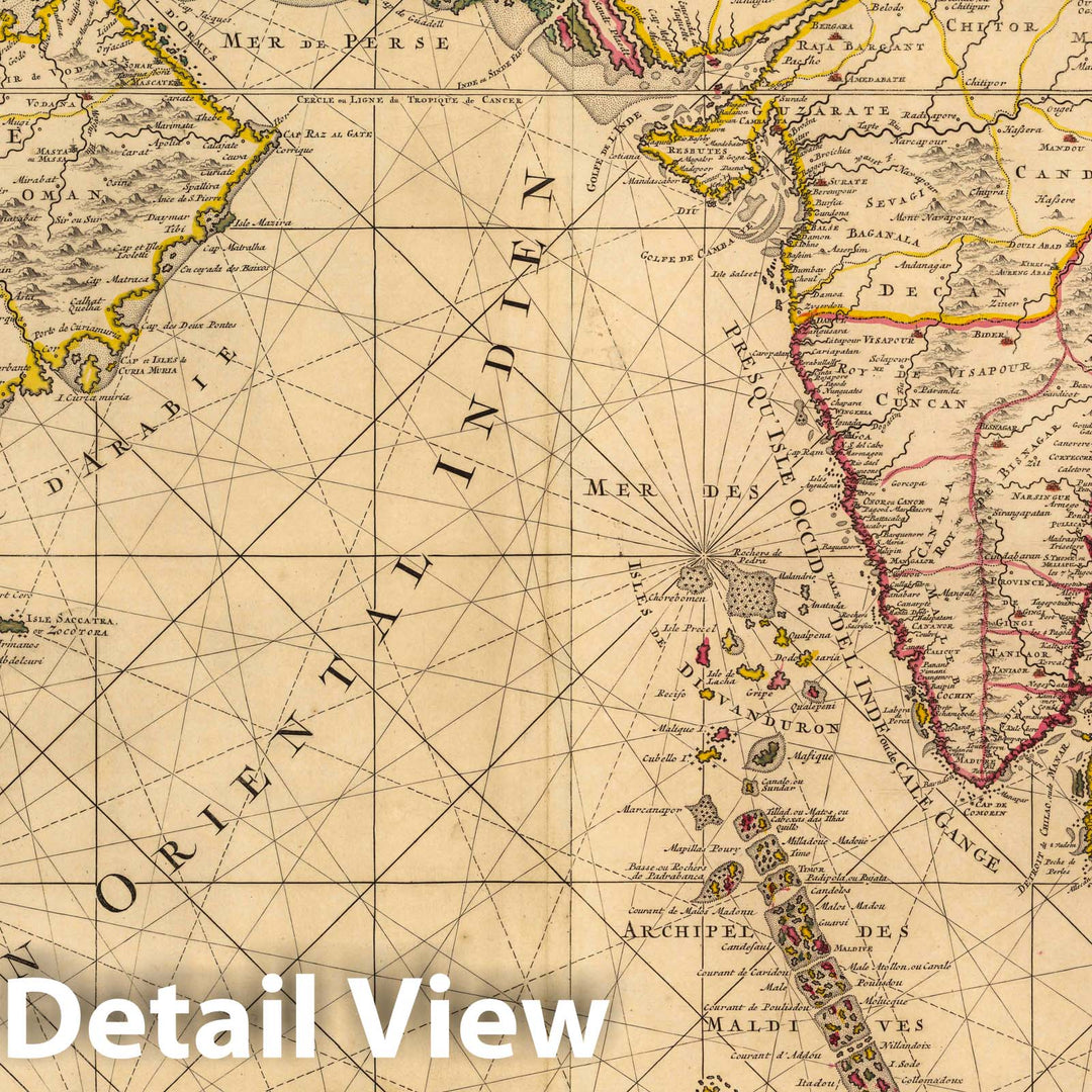 Historic Map : India, Southwest Asia, Indian OceanCarte Particuliere d'une Partie d'Asie ou sont les Isles d'Andemaon, Ceylan, les Maldives. 1708 , Vintage Wall Art