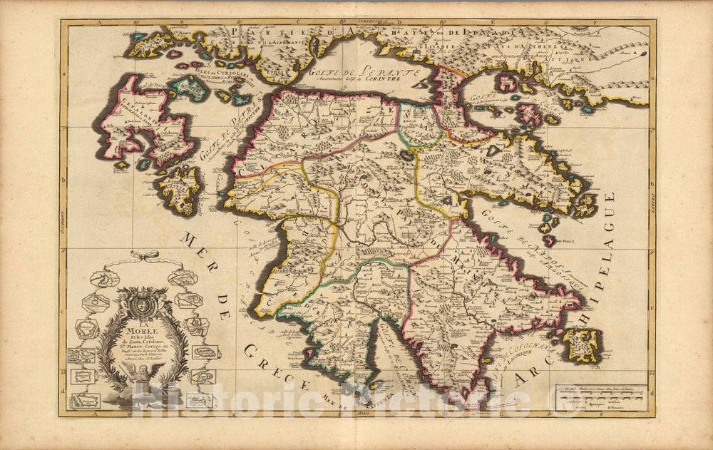 Historic Map : Peloponnesian Peninsula (Greece)La Moree. 1708 , Vintage Wall Art