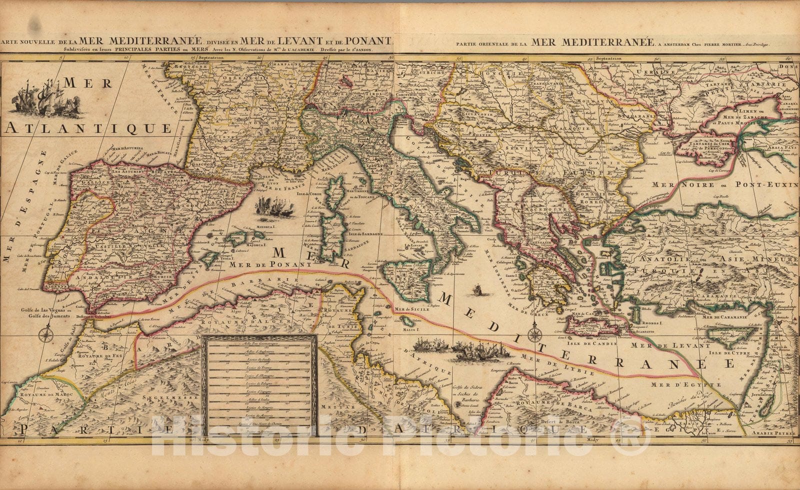 Historic Map : MediterraneanLa Mer Mediterranean. 1708 , Vintage Wall Art