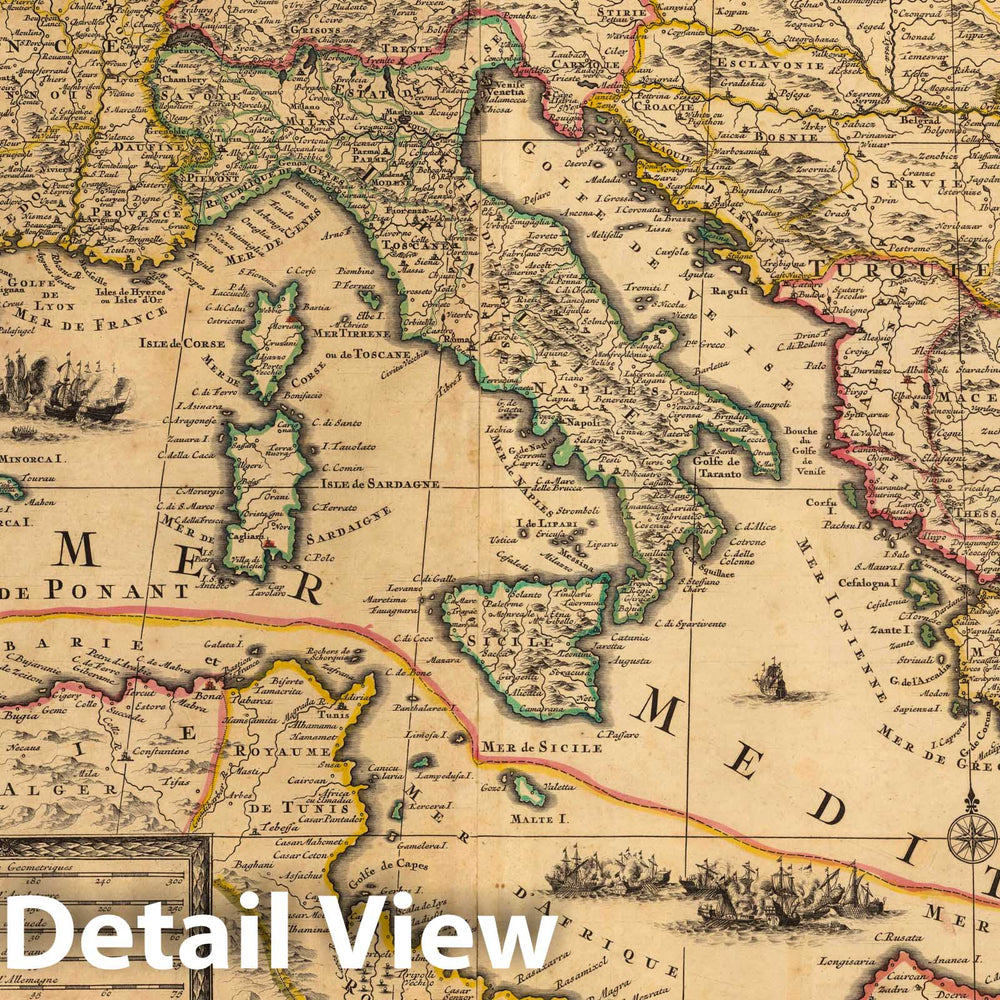 Historic Map : MediterraneanLa Mer Mediterranean. 1708 , Vintage Wall Art