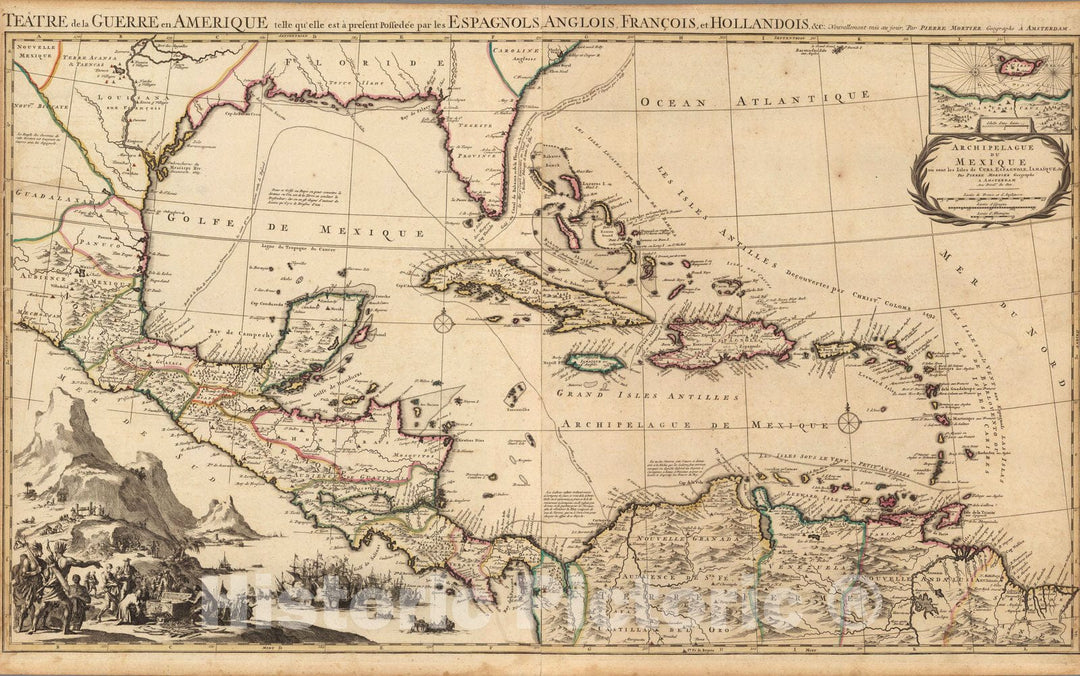 Historic Map : Caribbean, West IndiesTeatre de la Guerre en Amerique. 1708 , Vintage Wall Art