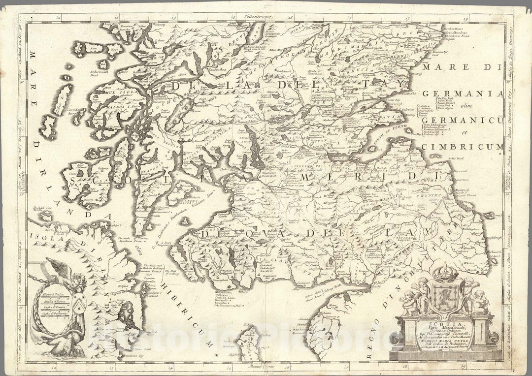 Historic Map : Scotland,Scotia, Parte Meridionale 1697 , Vintage Wall Art