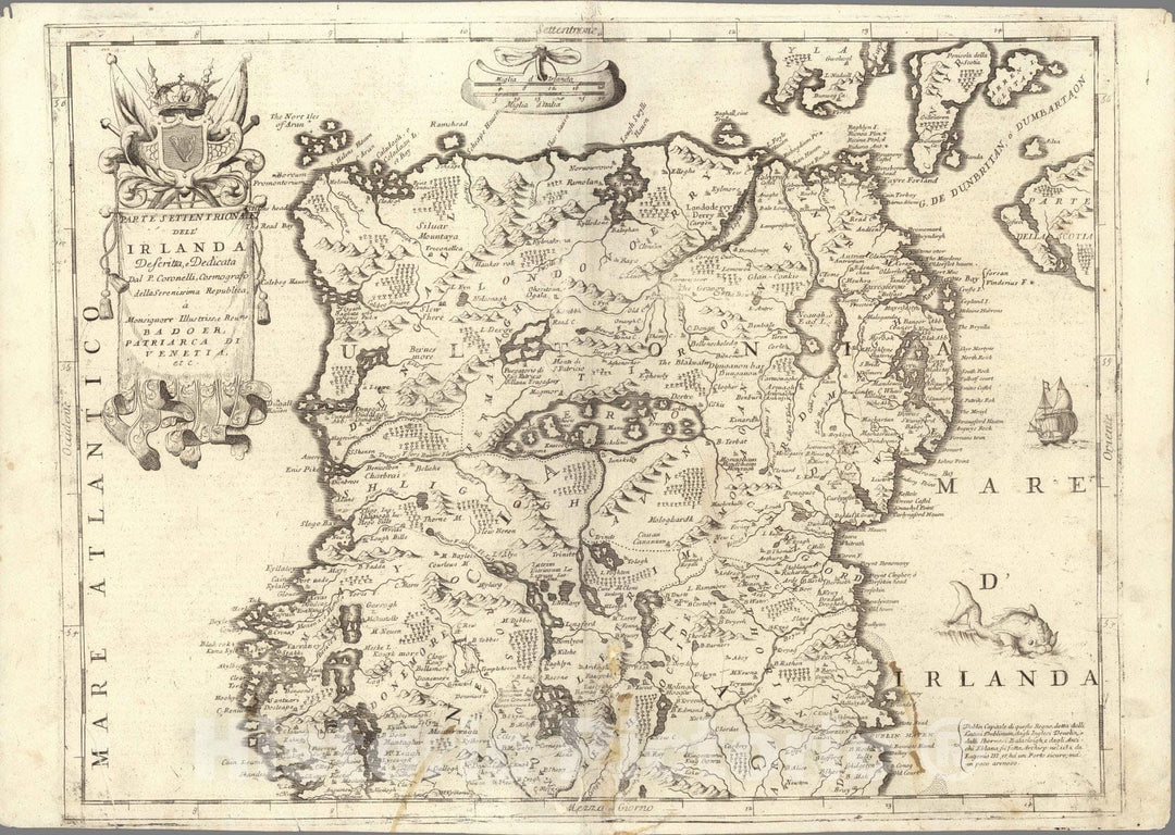 Historic Map : Ireland,Parte settentrionale dell'Irlanda 1697 , Vintage Wall Art