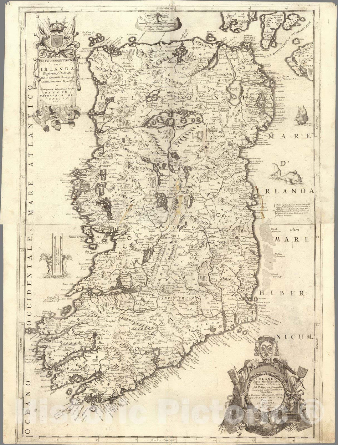 Historic Map : Ireland,Composite: Parte settentrionale dell'Irlanda. Parte settentrionale dell'Irlanda 1697 , Vintage Wall Art