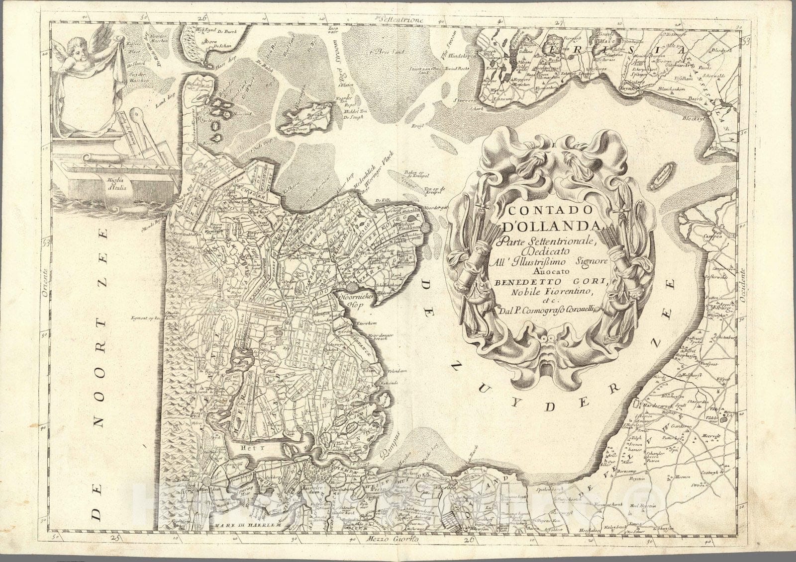 Historic Map : Netherlands,Contado d'Ollanda parte settentrionale 1697 , Vintage Wall Art