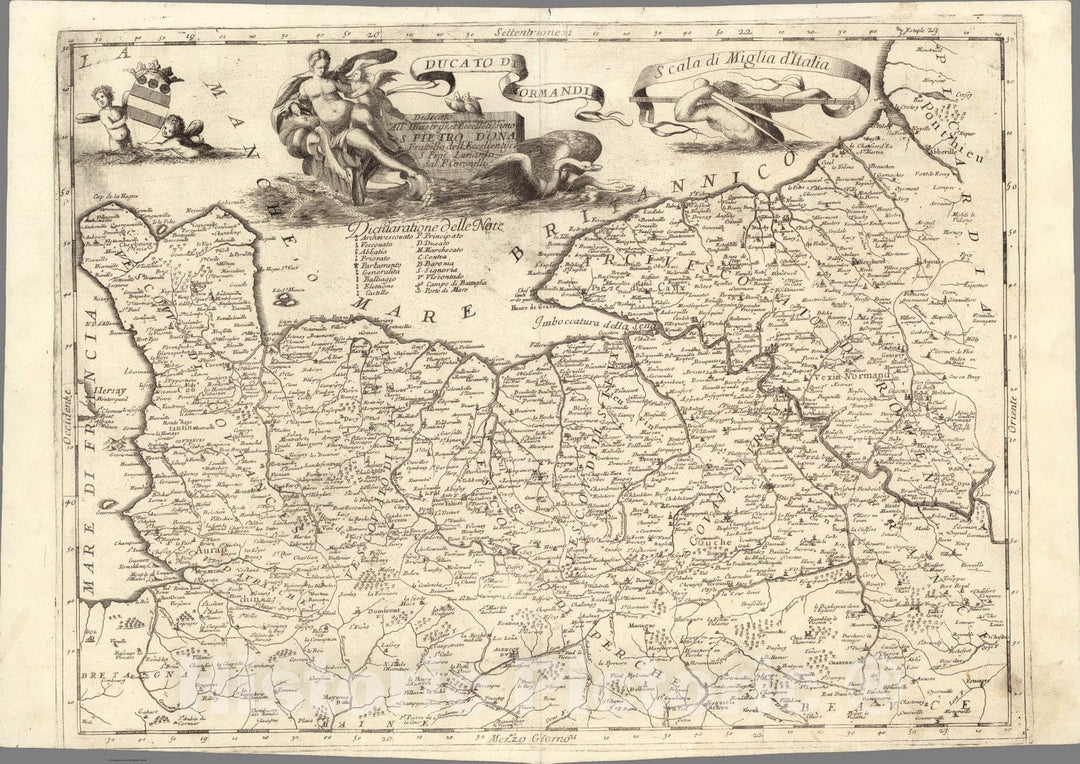 Historic Map : France, Normandie , FranceDucato di Normandia 1697 , Vintage Wall Art