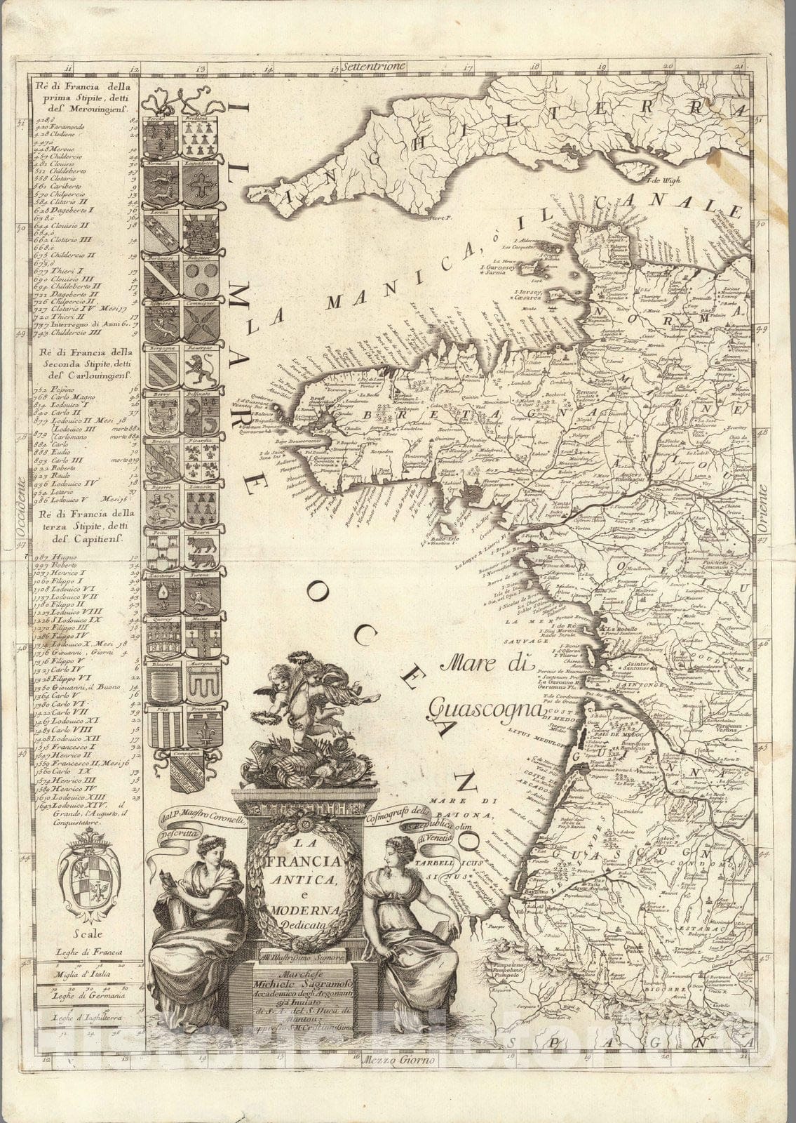 Historic Map : France,La Francia Antica, e Moderna 1697 , Vintage Wall Art