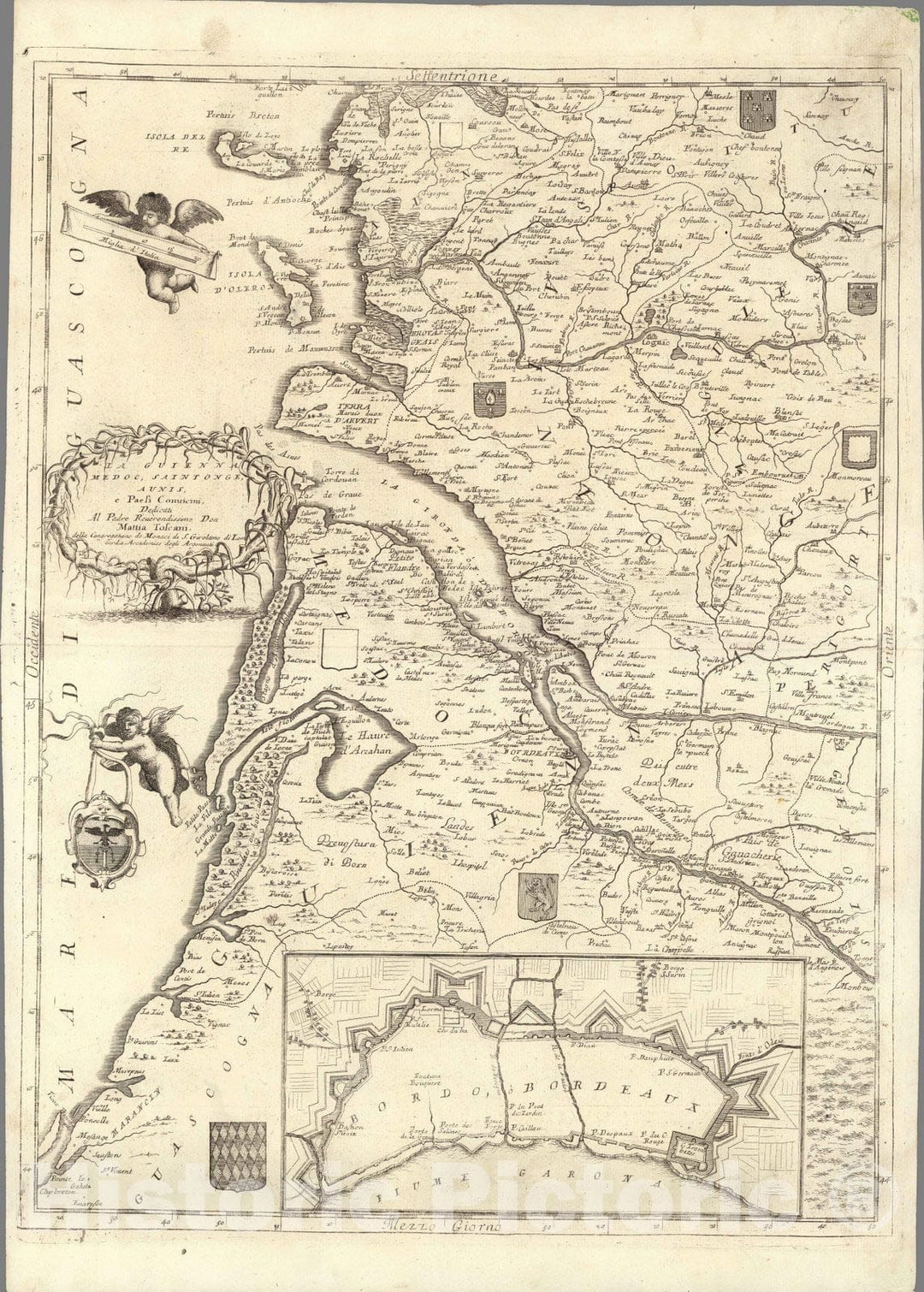 Historic Map : France,La Guienna, Medoc, Saintonge, Aunis 1697 , Vintage Wall Art