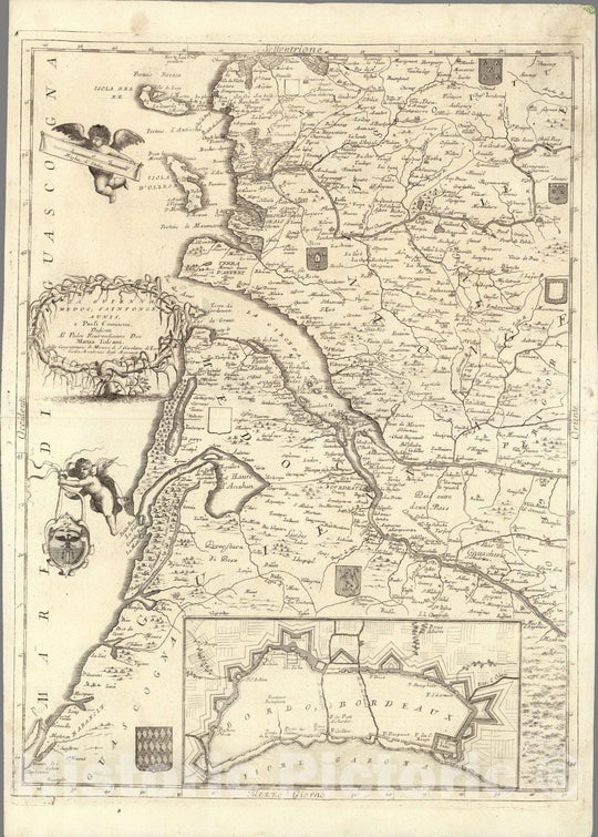 Historic Map : France,La Guienna, Medoc, Saintonge, Aunis 1697 , Vintage Wall Art