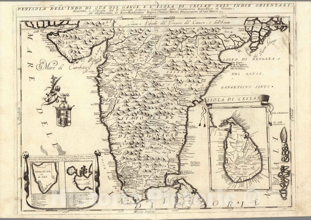 Historic Map : India,Penisola Dell'Indo Di Qua Del Gange E L'Isola Di Ceilan Nell'Indie Orientali 1697 , Vintage Wall Art