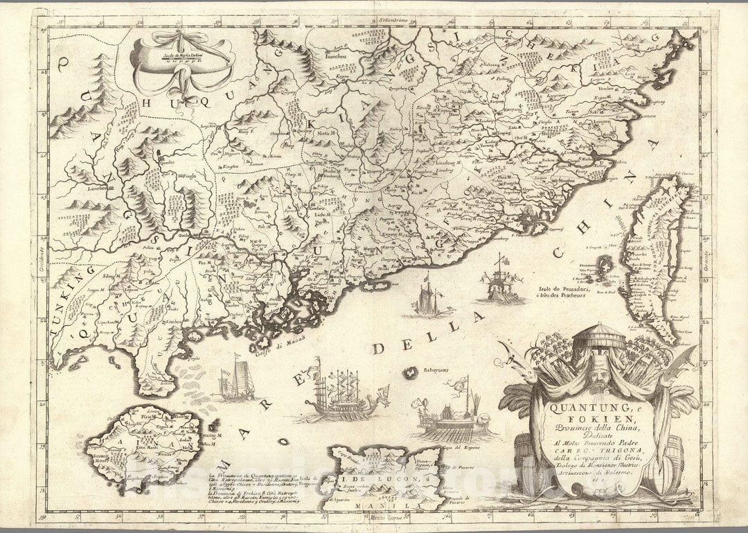 Historic Map : China,Quantung, e Fokien, prouincie della China 1697 , Vintage Wall Art