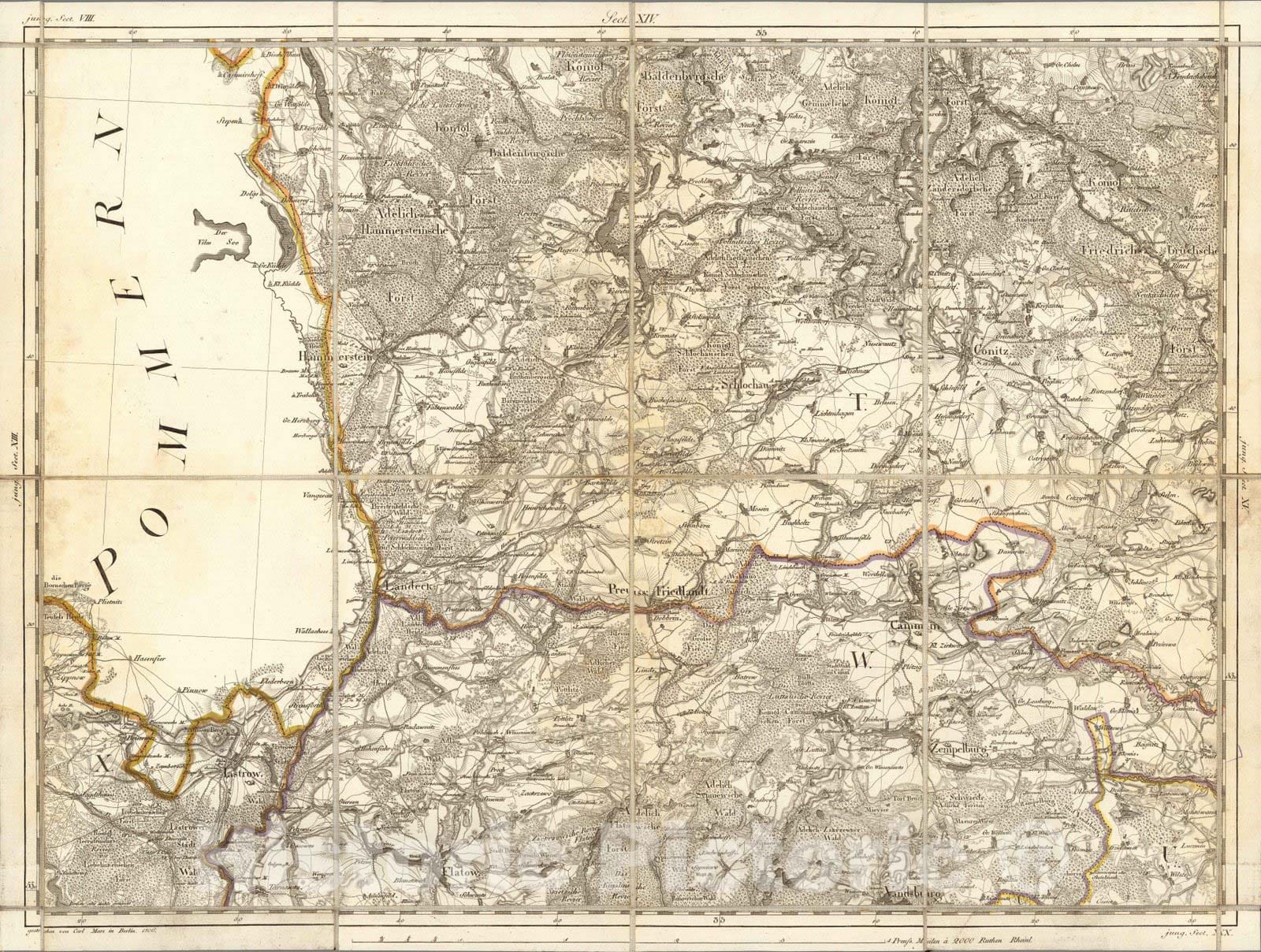 Historic Map : Prussia , Germany, Karte von Ost-Preussen nebst Preussisch Litthauen und West-Preussen. No.14 1806 , Vintage Wall Art