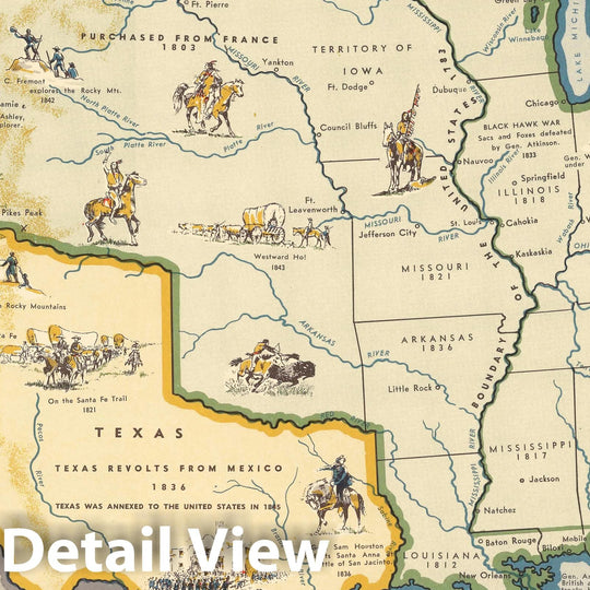 A Map of the United States Showing Boundaries Established after the Louisiana Purchase and Florida Acquisition.1784-1844. Published, 1958 - Vintage Wall Art