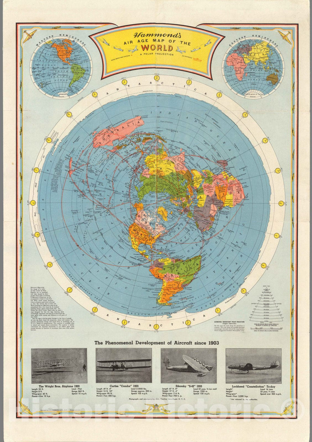 Historic Map : Atlas Map Map, Air age map of the world, 1948 - Vintage Wall Art