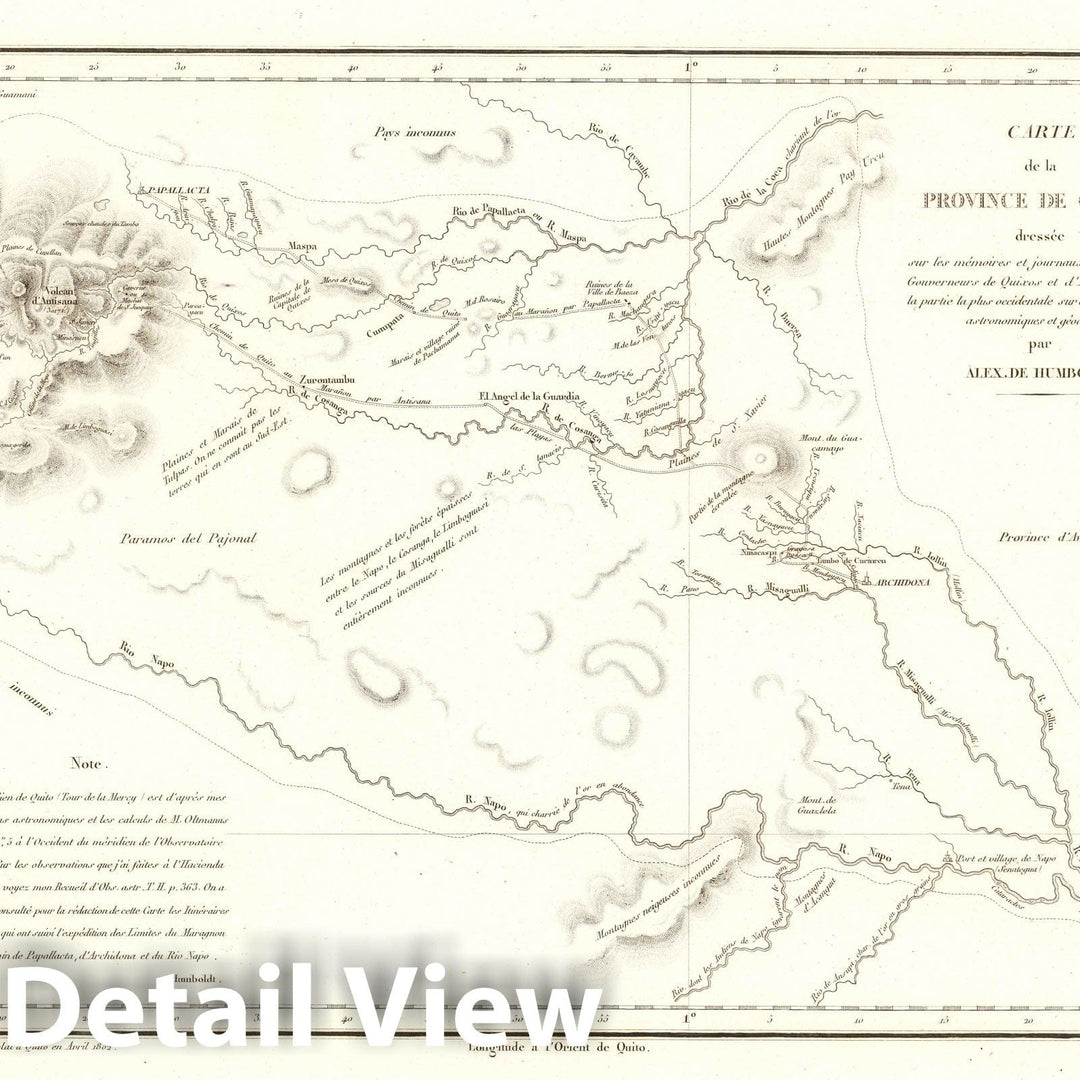 Historic Map : Napo River (Ecuador) Exploration Book, X. Carte de la province de Quixos entre le Rio Napo et le dome trachytique d'Antisana. 1802 , Vintage Wall Art