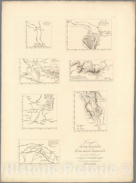 Historic Map : Exploration Book, XIII. Bifurcations et Deltas d'affluens pour servir d'eclaircissement a l'Hydrographie de l'Orenoque. 1834 - Vintage Wall Art