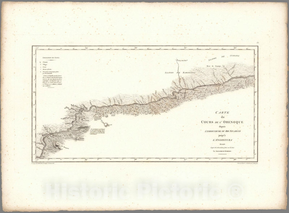 Historic Map : Orinoco River (Venezuela) Exploration Book, XV. Cours de l'Orenoque depuis l'embouchure du Rio Sinaruco jusqu'a l'Angostura. 1813 , Vintage Wall Art