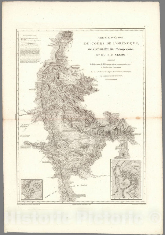 Historic Map : Orinoco River (Venezuela and Colombia)Carte itineraire du cours de l'Orenoque, de l'Atabapo, de Casiquiare et du Rio Negro. 1814 , Vintage Wall Art