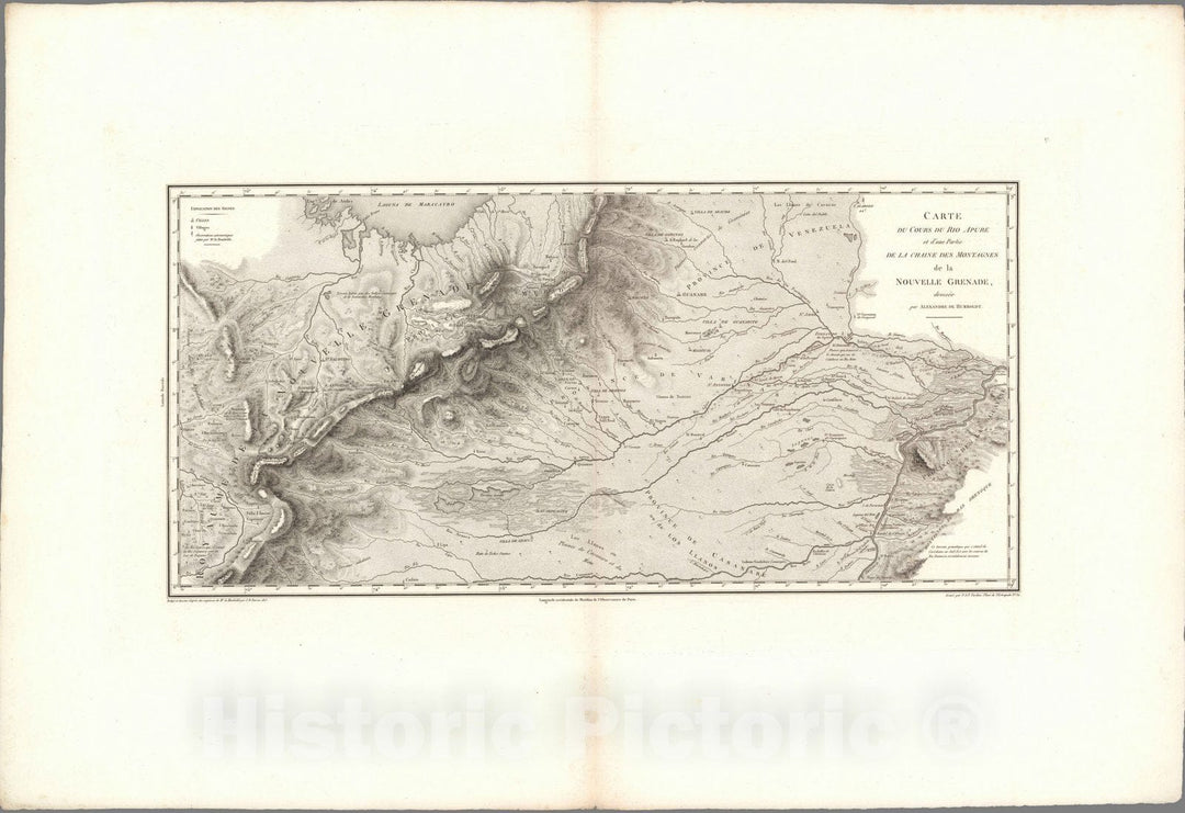 Historic Map : Apure River (Venezuela) Exploration Book, XVII. Cours du Rio Apure et d'une partie ds la chaine de montagnes de la Nouvelle-Grenade. 1813 , Vintage Wall Art