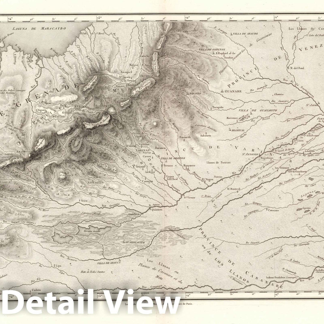 Historic Map : Apure River (Venezuela) Exploration Book, XVII. Cours du Rio Apure et d'une partie ds la chaine de montagnes de la Nouvelle-Grenade. 1813 , Vintage Wall Art