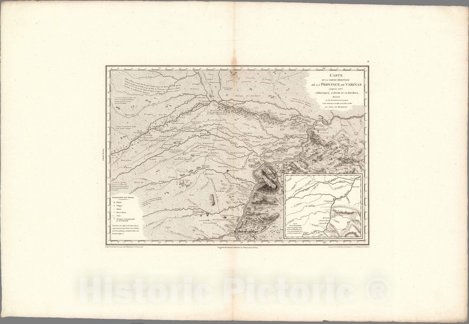 Historic Map : Barinas (Venezuela)Carte de la partie orientale de la province de Varinas comprise entre l'Orenoque, l'Apure et la Meta. 1812 , Vintage Wall Art