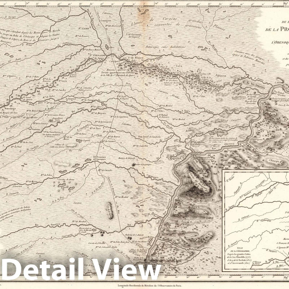 Historic Map : Barinas (Venezuela)Carte de la partie orientale de la province de Varinas comprise entre l'Orenoque, l'Apure et la Meta. 1812 , Vintage Wall Art