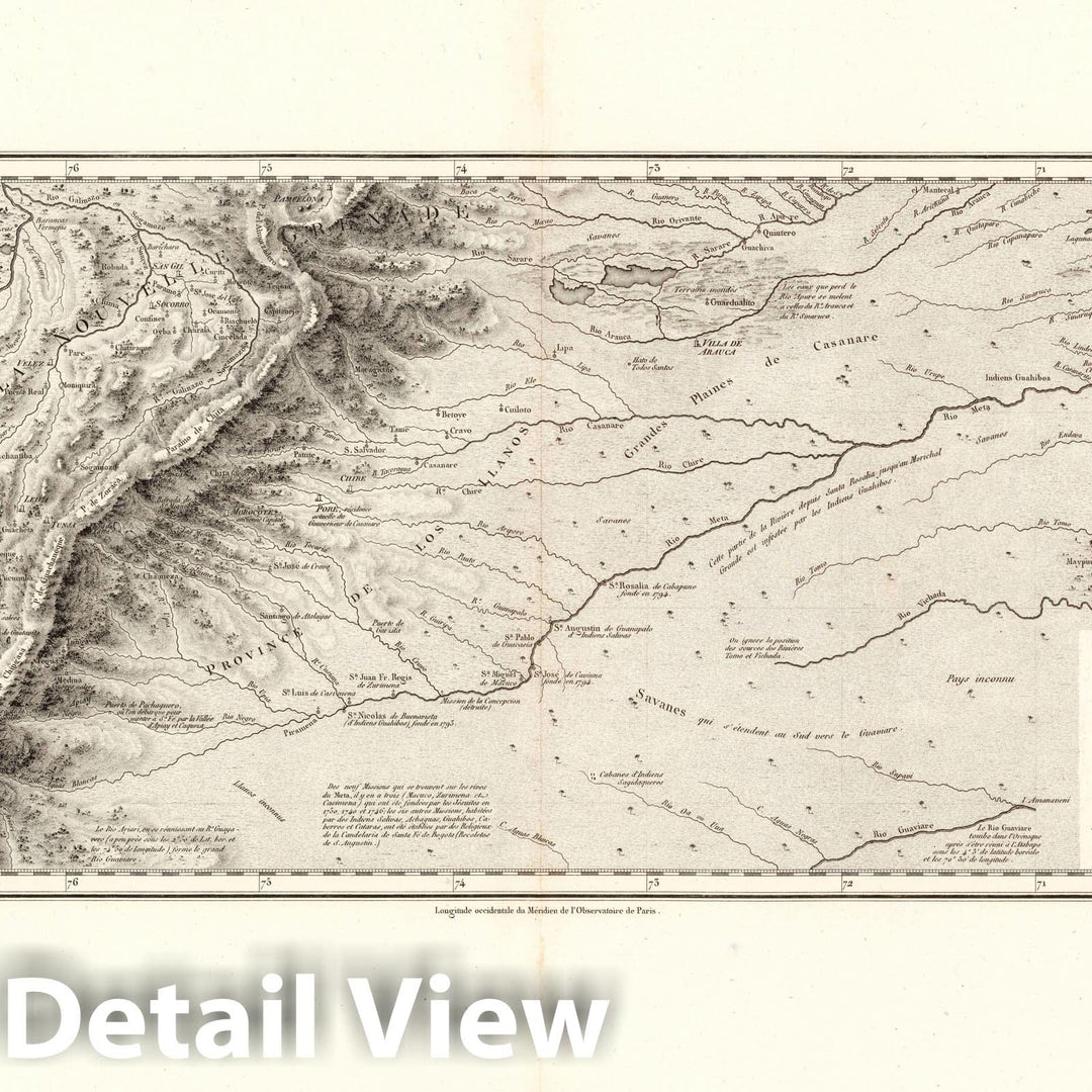 Historic Map : Meta River (Colombia and Venezuela)Cours du Rio Meta et d'une partie de la chaine de montagnes de la Nouvelle-Granade. 1813 , Vintage Wall Art