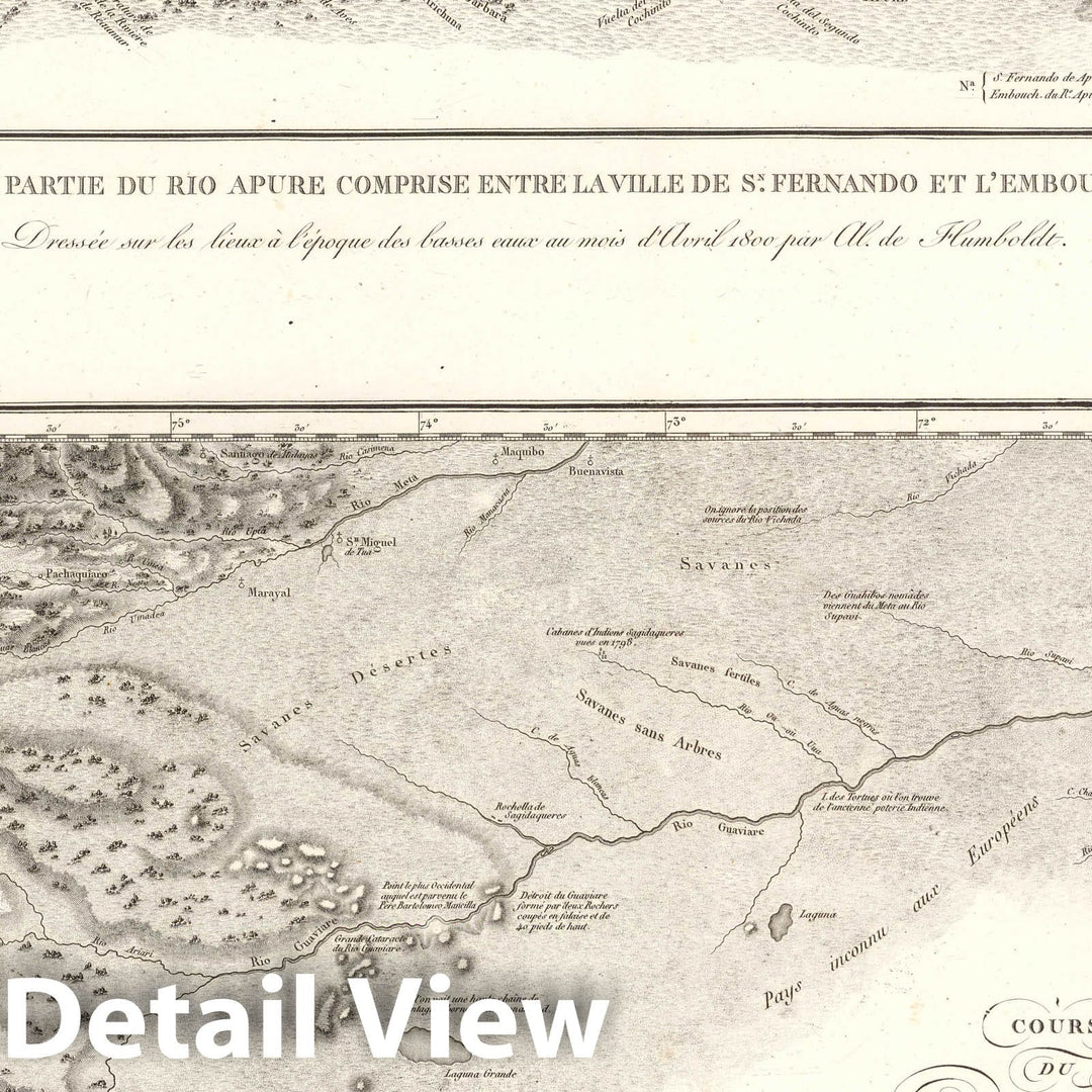 Historic Map : Guaviare River (Colombia)Cours du Rio Guaviare et de la partie de l'Apure comprise entre la ville de San-Fernando, 1814 , Vintage Wall Art