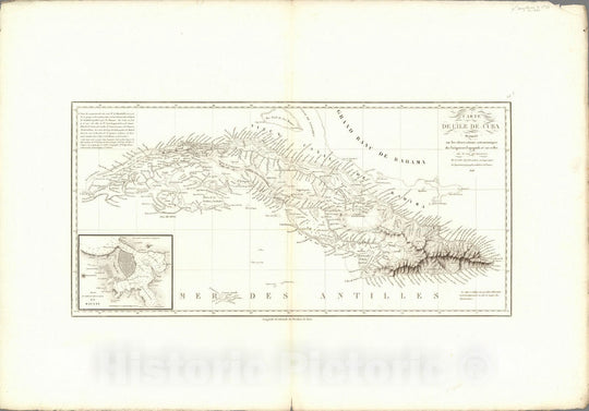 Historic Map : Cuba , Havana (Cuba), Exploration Book, XXIII. Carte de l'ile de Cuba, tirage de 1826. 1826 , Vintage Wall Art