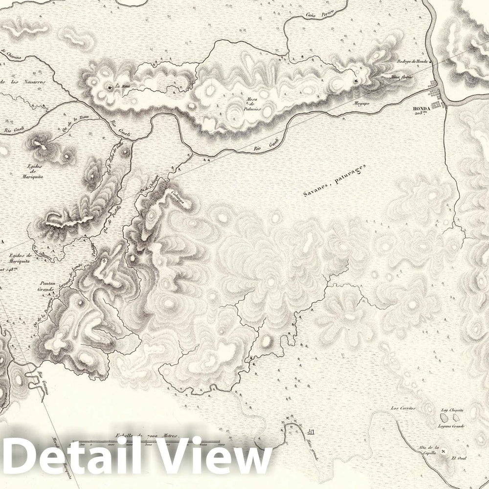 Historic Map : Tolima (Colombia) Exploration Book, XXXI. Carte des Environs de Honda, de Mariquita et des Mines de Santana. 1834 , Vintage Wall Art