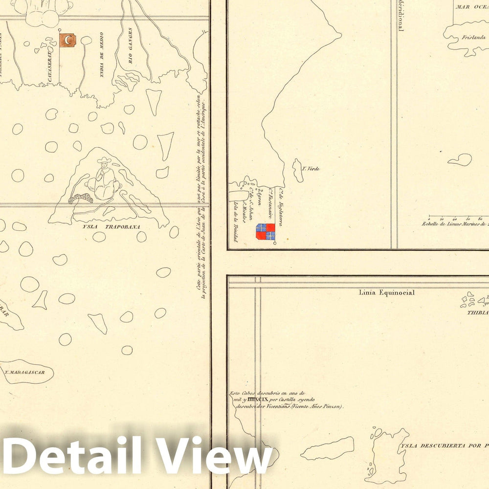 Historic Map : India, XXXVI. Trois Fragmens de lHistoric Mappemonde de Juan de la Cosa tracee in 1500, 1834 , Vintage Wall Art