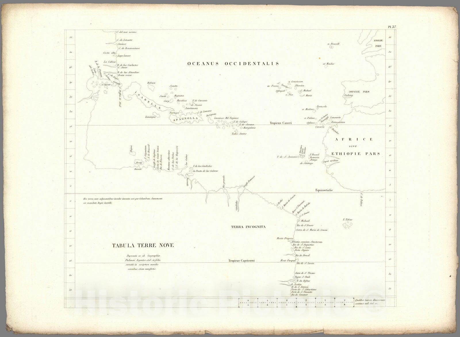 Historic Map : Caribbean, Atlantic Exploration Book, XXXVII. Tabula Terre Nove. Depromta eae ed. Geographiae Ptolemaei Argentor. 1513, in folio. 1834 , Vintage Wall Art