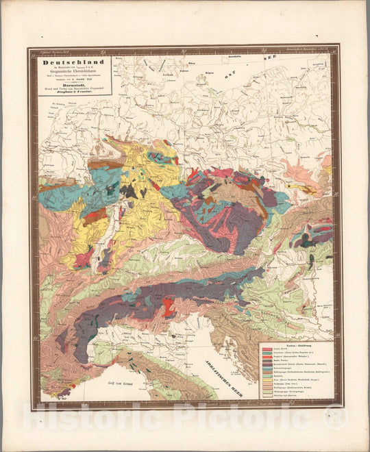 Historic Map : Germany,No. 12. Deutschland Geognostische Ubersichtskarte. 1847 , Vintage Wall Art