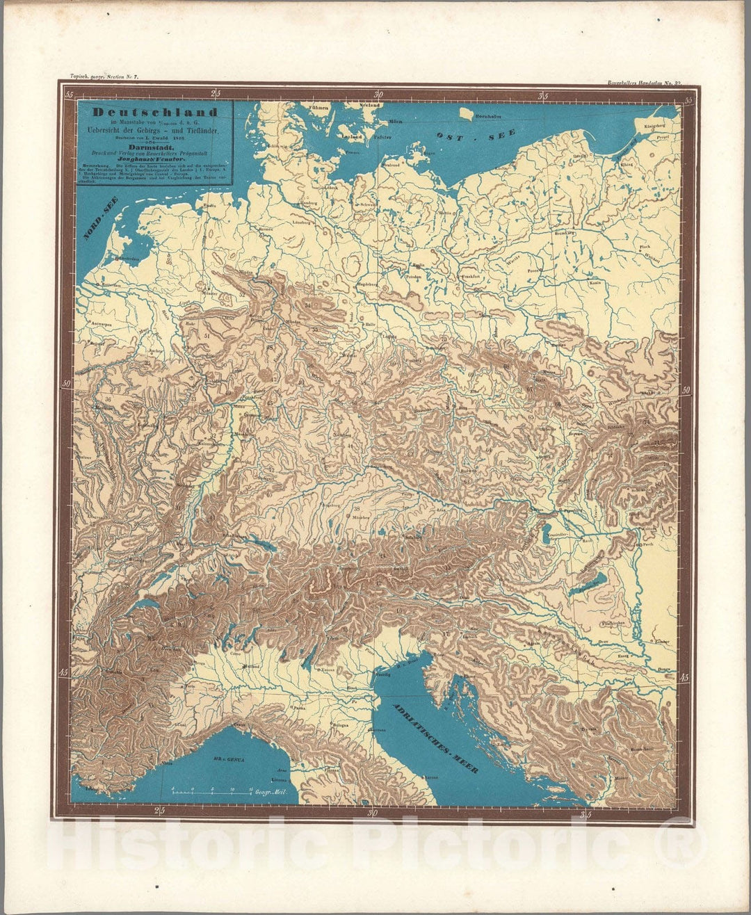 Historic Map : Germany, Central EuropeNo. 32. Deutschland. 1846 , Vintage Wall Art